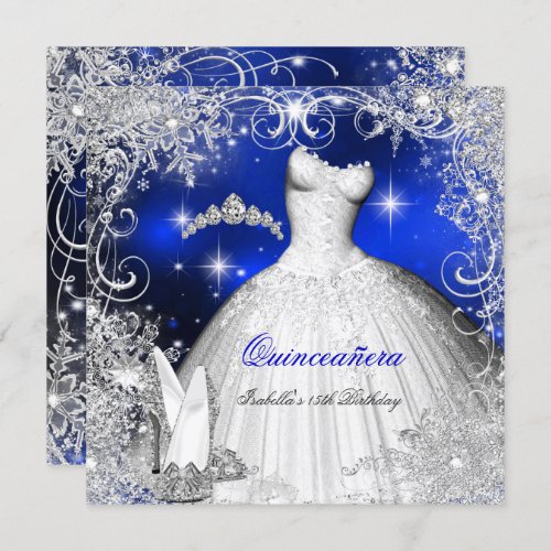 Quinceanera Party Royal Blue Winter Wonderland Invitation