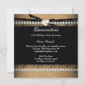 Quinceanera Party Rustic Burlap Cowgirl Hat Boots Invitation (Back)