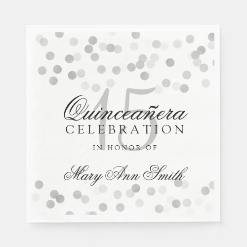 Quinceanera Party Silver Foil Glitter Lights Paper Napkins