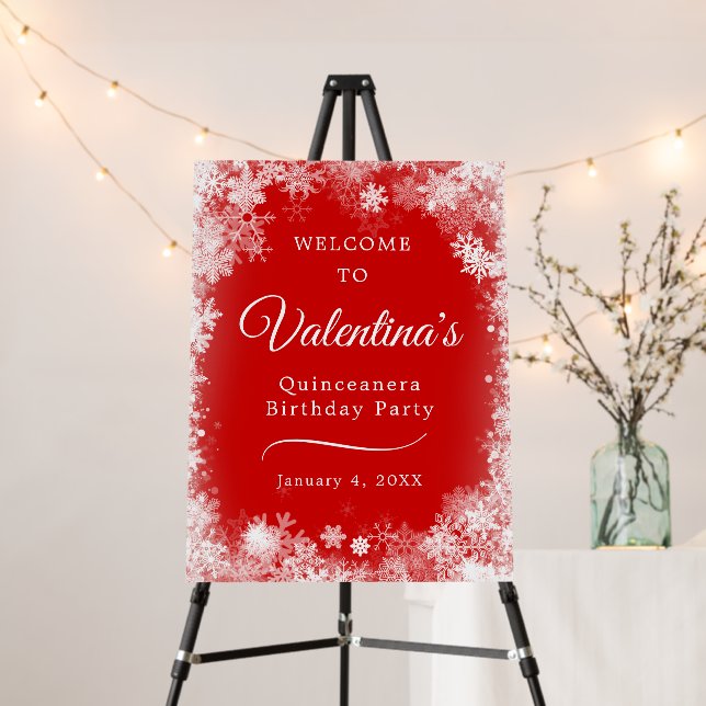 Quinceanera Party Snowflake Red Welcome Foam Board (In Situ (Stand))