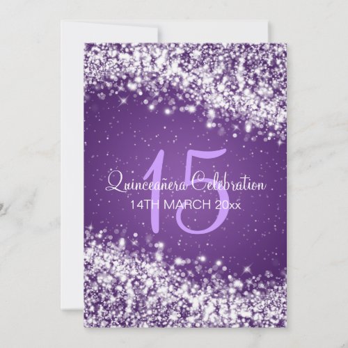 Quinceañera Party Sparkling Wave Purple Custom Invite