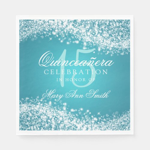 Quinceanera Party Sparkling Wave Turquoise Napkins