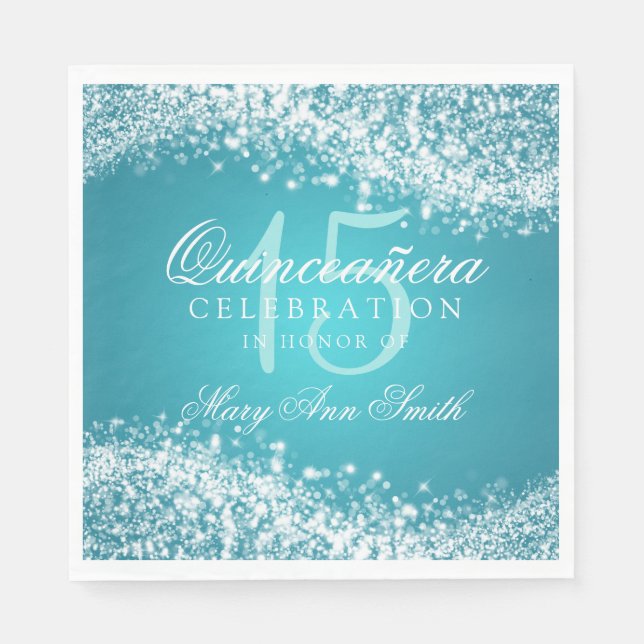 Quinceanera Party Sparkling Wave Turquoise Napkins (Front)