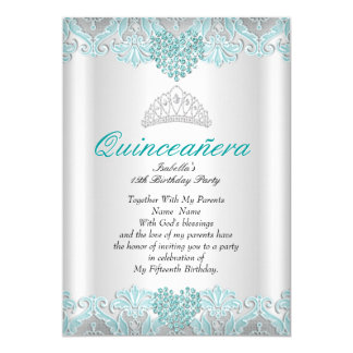 Quinceanera Party Teal Blue Hearts Lace Tiara Card