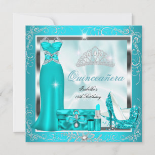 Quinceanera Party Teal Blue Silver Snowflakes S4 Invitation