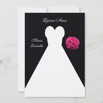 Quinceanera Party White Gown And Pink Rose Bouquet Invitation by henishouseofpaper at Zazzle