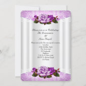 Quinceanera Party White Purple Pink Roses Lace Invitation (Back)