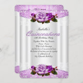 Quinceanera Party White Purple Pink Roses Lace Invitation (Front/Back)