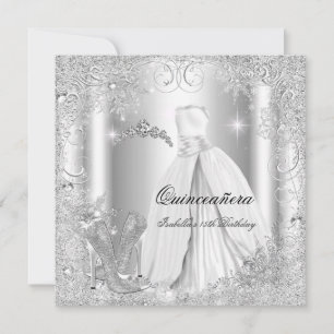 Quinceanera Party White Silver Winter Snowflakes Invitation