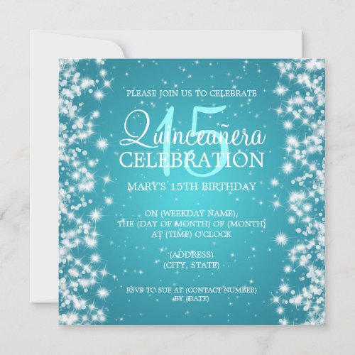 Quinceaera Party Winter Sparkle 2 Turquoise Invitation