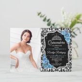 Quinceanera Party With Photo - Aqua Blue Silver Invitation (Standing Front)