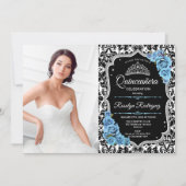 Quinceanera Party With Photo - Aqua Blue Silver Invitation (Front)