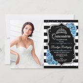 Quinceanera Party With Photo - Aqua Blue Silver Invitation (Front)