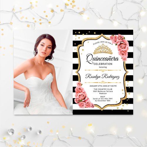 Quinceanera Party With Photo _ Blush Pink Gold Invitation