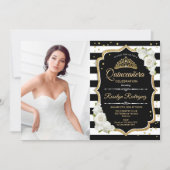 Quinceanera Party With Photo - Gold Black White Invitation (Front)