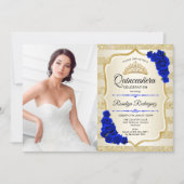 Quinceanera Party With Photo - Gold Royal Blue Invitation (Front)