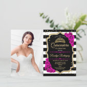 Quinceanera Party With Photo - Pink Gold Black Invitation (Standing Front)