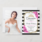 Quinceanera Party With Photo - Pink Gold Black Invitation (Front)