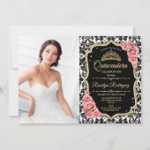 Quinceanera Party With Photo - Pink Gold Black Invitation (Front)
