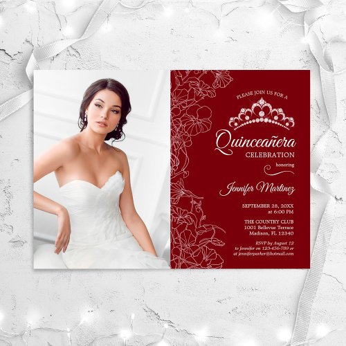 Quinceanera Party With Photo _ Red White Floral Invitation