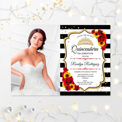 Quinceanera Party With Photo _ Roses Sunflowers Invitation