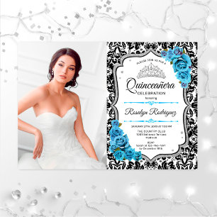 Quinceanera Party With Photo - Royal Blue Silver Invitation