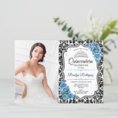 Quinceanera Party With Photo - Royal Blue Silver Invitation (Standing Front)