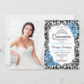 Quinceanera Party With Photo - Royal Blue Silver Invitation (Front)