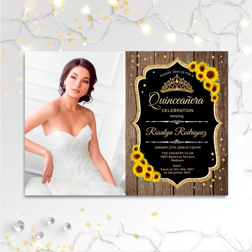 Quinceanera Party With Photo _ Rustic Sunflowers I Invitation