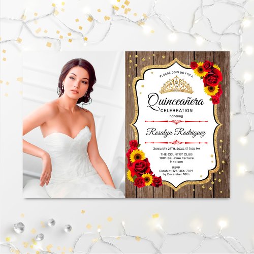 Quinceanera Party With Photo _ Rustic Wood Invitation