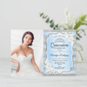 Quinceanera Party With Photo - Silver Blue Invitation (Standing Front)