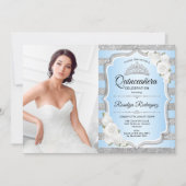 Quinceanera Party With Photo - Silver Blue Invitation (Front)
