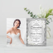 Quinceanera Party With Photo - Silver Invitation (Standing Front)