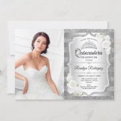 Quinceanera Party With Photo - Silver Invitation (Front)