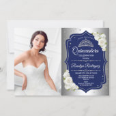 Quinceanera Party With Photo - Silver Navy Invitation (Front)