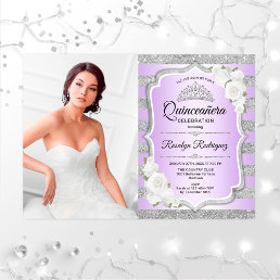 Quinceanera Party With Photo - Silver Purple Invitation