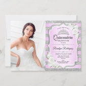 Quinceanera Party With Photo - Silver Purple Pink Invitation (Front)