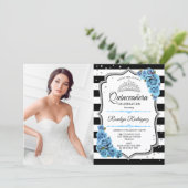 Quinceanera Party With Photo - Silver Turquoise Invitation (Standing Front)