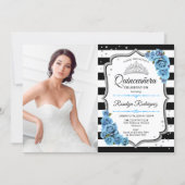 Quinceanera Party With Photo - Silver Turquoise Invitation (Front)