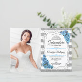 Quinceanera Party With Photo - Silver White Blue Invitation (Standing Front)