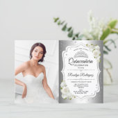 Quinceanera Party With Photo - Silver White Invitation (Standing Front)