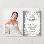 Quinceanera Party With Photo - Silver White Invitation (Front)