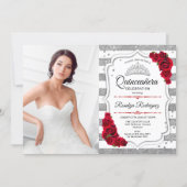Quinceanera Party With Photo - Silver White Red Invitation (Front)