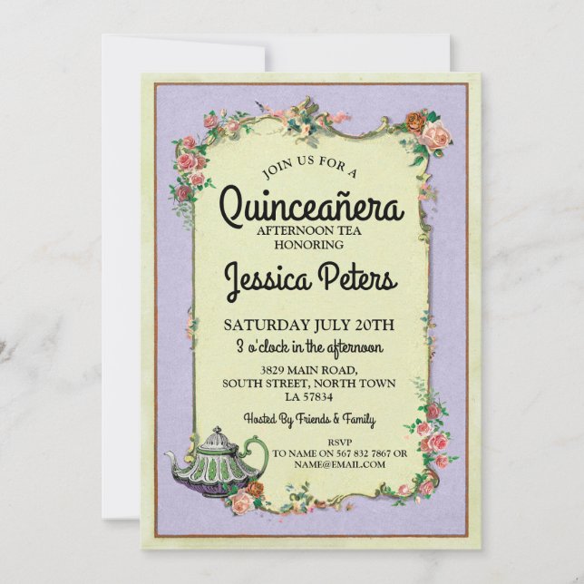 Quinceanera Party Wonderland Teapot Tea Invite (Front)