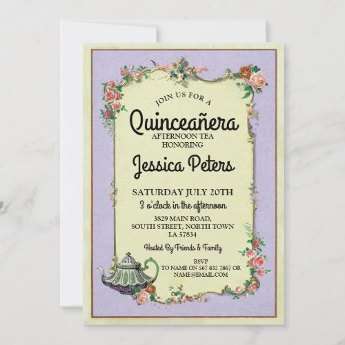 Quinceanera Party Wonderland Teapot Tea Invite