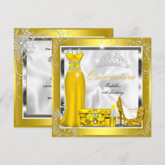 Quinceanera Party Yellow Gold Silver dress S5 Invitation