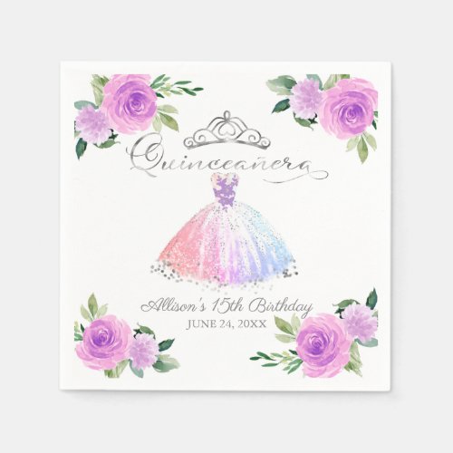 Quinceanera Pastel Colors Gown Floral Napkins