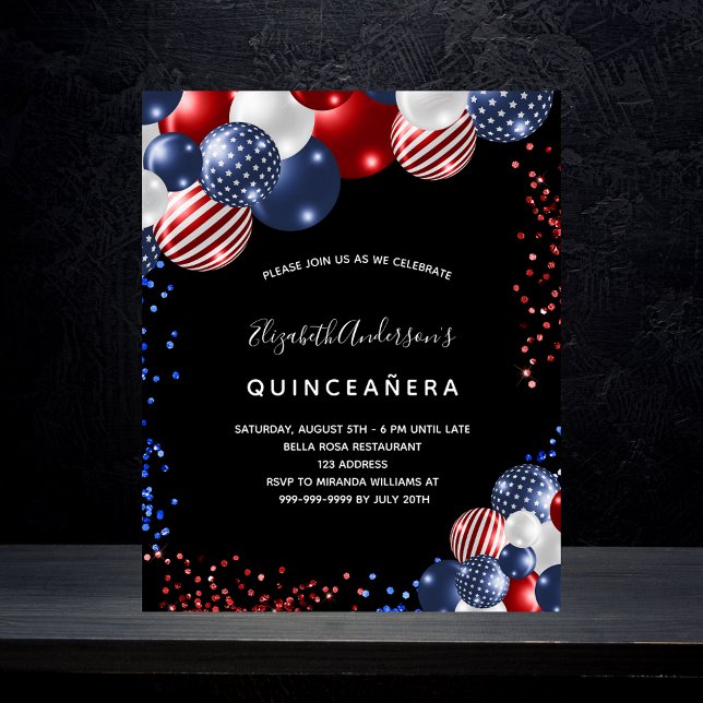Quinceanera patriotic black budget invitation flyer (Creator Uploaded)