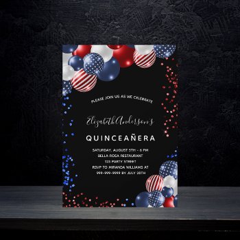 Quinceanera Patriotic Black Red Blue White Balloon Invitation by EllenMariesParty at Zazzle