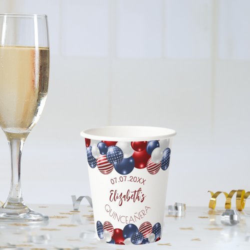Quinceanera patriotic USA red white blue flag Paper Cups